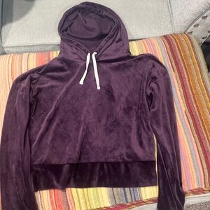 Purple cropped velour hoodie